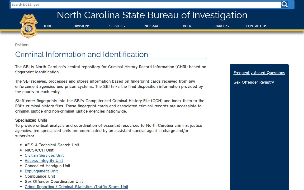 North Carolina SBI repository information for Hertford County arrest records