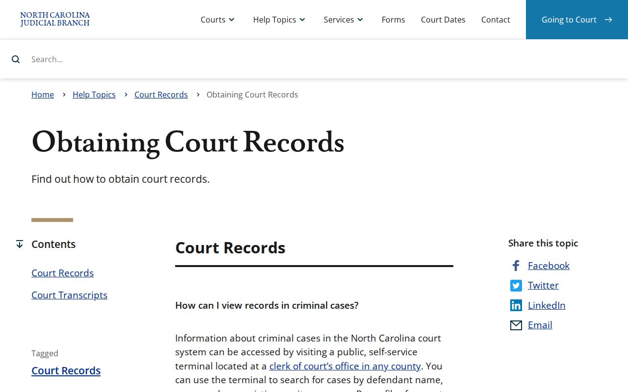 North Carolina court record options for Hertford County criminal cases