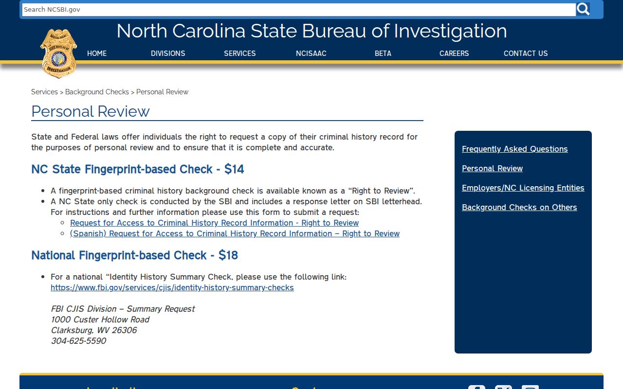 Hertford County criminal history fingerprint review