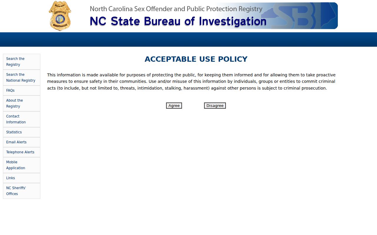 Hertford County sex offender search interface on the North Carolina registry